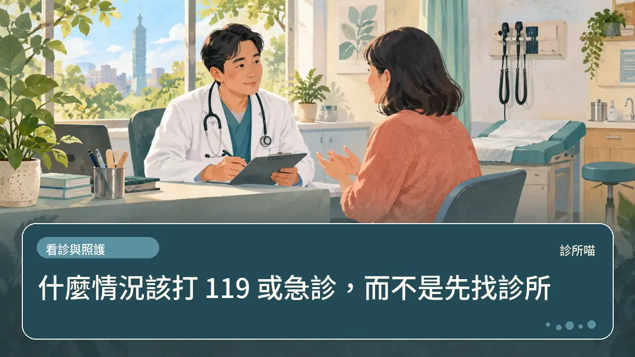 什麼情況該打 119 或急診，而不是先找診所主題插畫
