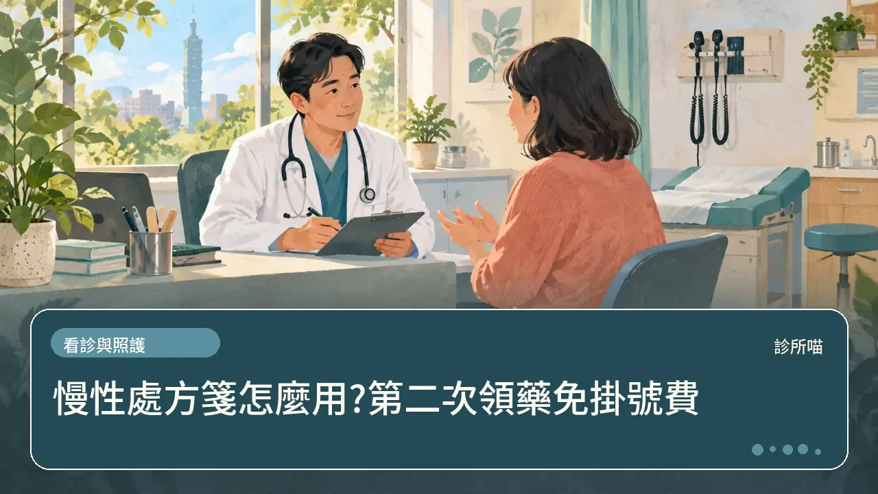 慢性處方箋怎麼用?第二次領藥免掛號費主題插畫
