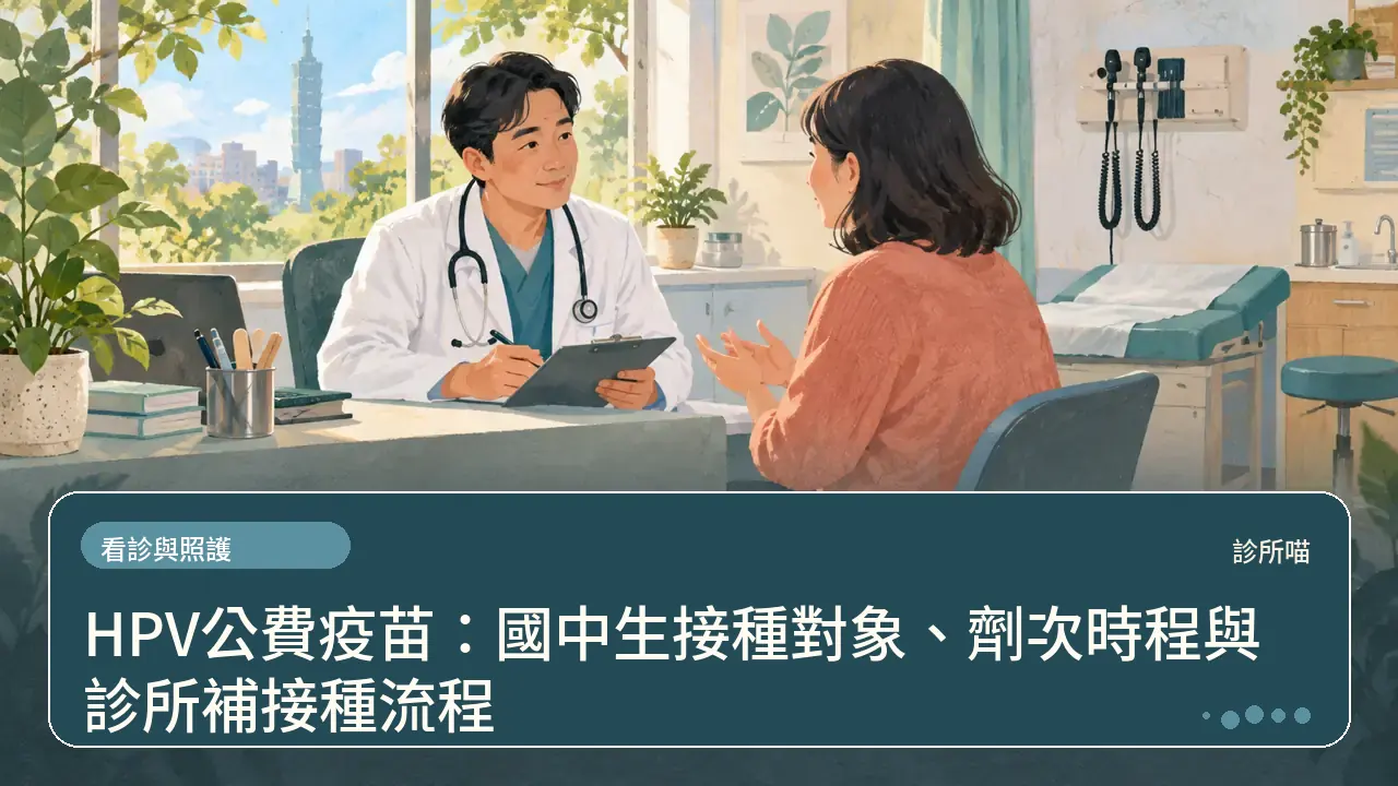 HPV公費疫苗：國中生接種對象、劑次時程與診所補接種流程主題插畫