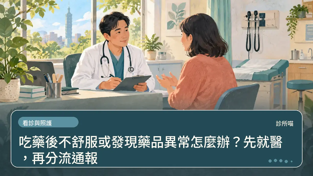 吃藥後不舒服或發現藥品異常怎麼辦？先就醫，再分流通報主題插畫