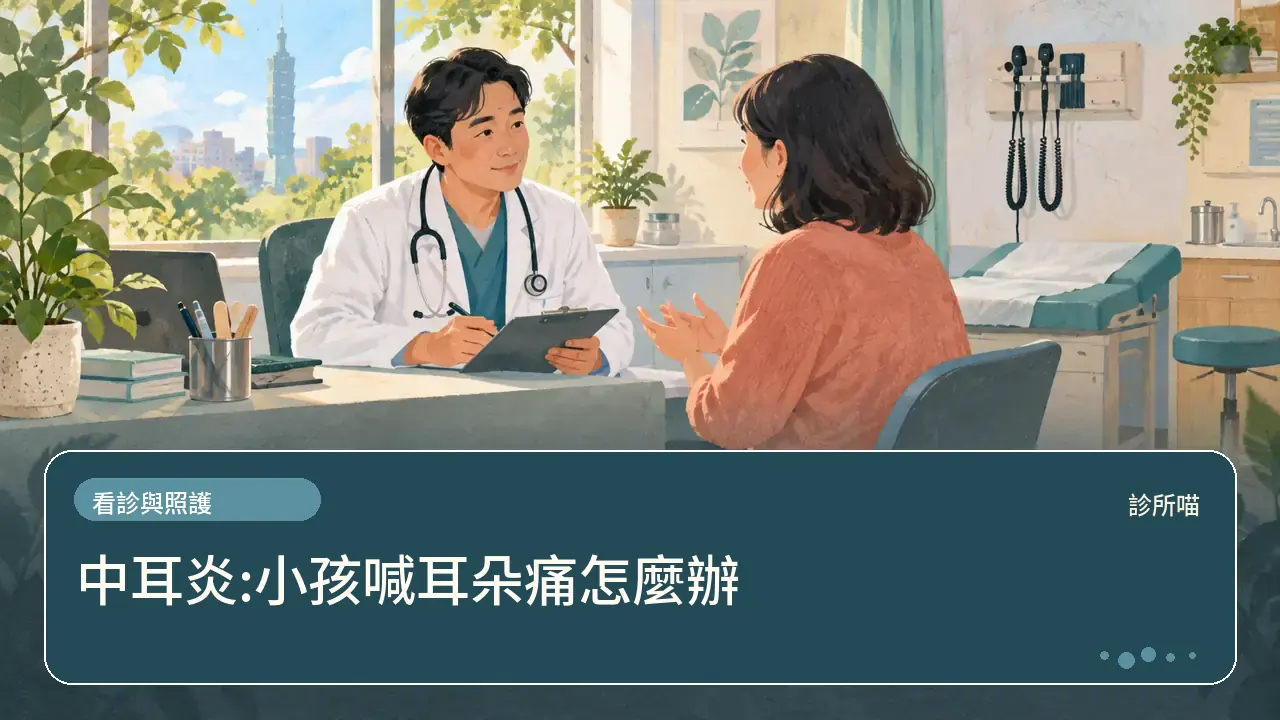 中耳炎:小孩喊耳朵痛怎麼辦主題插畫