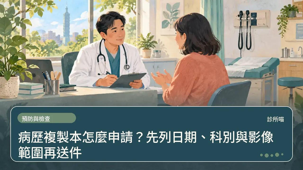 病歷複製本怎麼申請?先列日期、科別與影像範圍再送件主題插畫